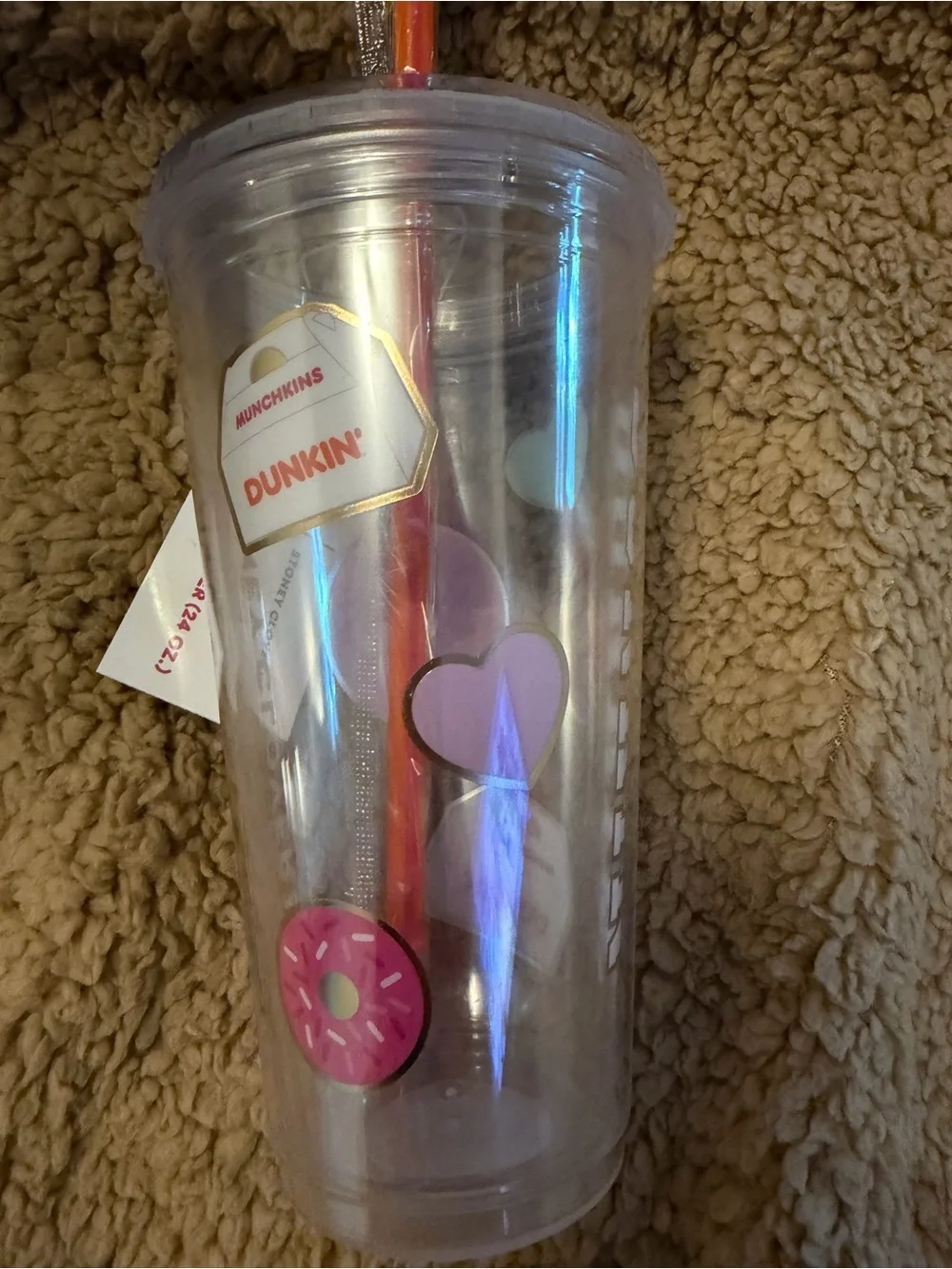 Dunkin® Clear Pink Accent Acrylic Tumbler with Straw